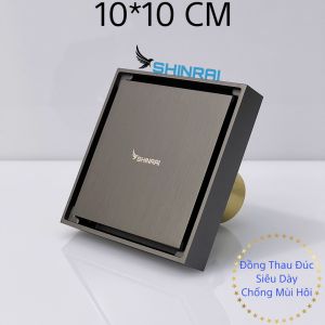 ( Đồng Thau Đúc Siêu Dày - 10*10 CM ) Ga Thoát Sàn Phễu Thoát Nước Nhà Tắm SHINRAI Mạ Niken Xước Chống Mùi Hôi