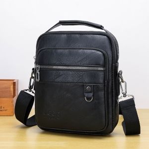 JEEP BULUO Men Messenger PU Bag Outdoor Multiple Uses Travel Bag Waterproof Phone Shoulder Chest Crossbody Pockets