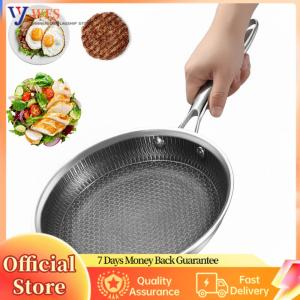 【Flagship】 304 Stainless Steel Frying Pan With Handle Household Cookware Non-Coated for Omelette Pancake Steak
