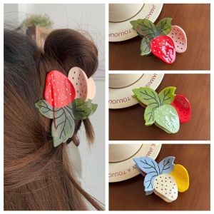 SEETE Sweet Strawberry Acetate Hair Clip Cute Hair Clips Fruit Acetate Claw Clip Lovely Delicate Ponytail Shark Clip Girls