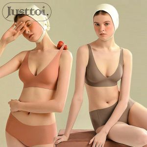 Jelly รู้สึกบางลึก V ยกทรงอ่อนนุ่มง่ายชุดชั้นในเซ็กซี่สุภาพสตรี Bra Cool Breathable Bralette สีลูกอมใหม่