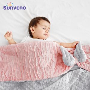 Sunveno Soft Baby Blanket Fleece Double Layer Dotted Backing Winter Newborn Bedding SetMuslin Plush Quilt Crib Stroller Blanket110x140cm