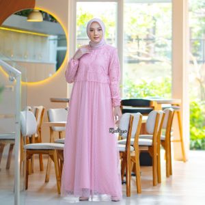 Kanaya Gamis Wanita Jumbo 2 in 1 Kondangan Mix Tile Dot Muat BB 120Kg Paling Laris L XL XXL 3XL 4XL