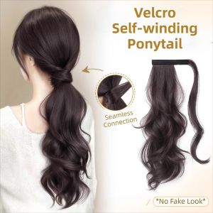 HUNIU Tổng hợp Bím tóc xoăn dài Clip Ins Tóc nối Quấn quanh đuôi ngựa Thanh lịch Mũ đội đầu Phần tóc đuôi ngựa nhiều lớp dành cho phụ nữ
