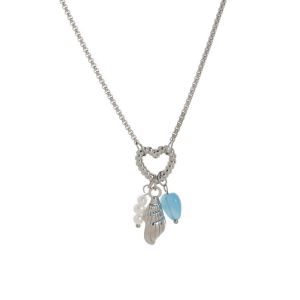 OMQAIO Light Luxury Heart Beaded Necklace Stainless Steel Crystal Collarbone Chain Women Cute Bohemian Flower Pendant Necklace Girls