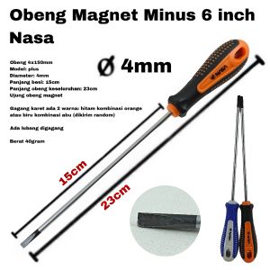 Obeng Minus 6 inch Nasa Diameter 4mm Panjang Besi 15cm Magnet Gagang Karet