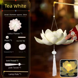 YOUTH HOME Lotus Flower Middle Autumn Festival Lantern 3D Paper Mid Autumn Lotus Lantern Traditional PP Ancient Style Handheld Lantern Women