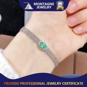 Montagne Jewelry 925 Silver Bracelet For Women Elegant Design Fine Jewellery Natural 5x7mm Emerald Bracelet Gem Cuff
