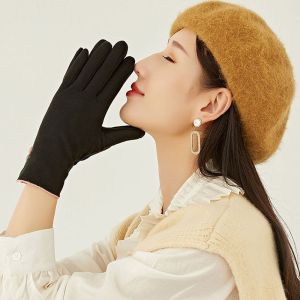 YSUNNY Breathable Cycling Windproof Keep Warm Velvet Solid Color Female Gloves Thick Mittens Full Finger Gloves Touch Screen