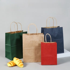 10Pcs Kraft Paper Bag for Christmas Gift Plain Rope Handle Hand bag Gift Bag Paperbag per Xmas Party