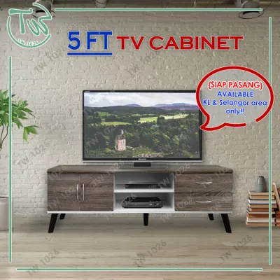 TW (KL & Selangor) Ready Assembled LINDA 4FT/5FT/6FT TV Cabinet/TV Console- Sonoma + White