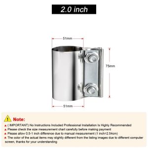 2.0/2.5 Inch Stainless Steel Exhaust Pipe Sleeve Butt Joint Exhaust Od Pipe Sleeve Coupler Connection Hoop