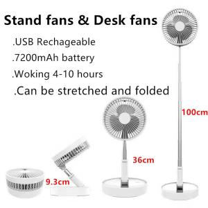 LASAN 9cm-35cm-100cm Portable Foldable Telescopic Stand Fans USB Rechargeable Fans Mute Desk Fan 3+1 Speed Build In 7200mAh Battery