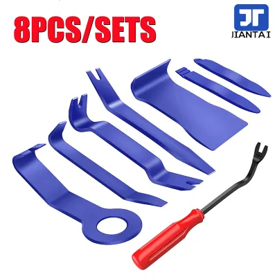 JIANTAI 8PCS/SET Auto Trim Removal Tool Set (No Scratch Plastic Pry Tool Kit) Auto Trim Tool Kit Car Tools Door Panel Removal Tool Fasteners Car Clips Push Rivets Molding Dashboards Interior Trim Tools