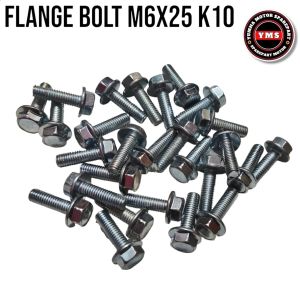 Flange bolt m6x25 kunci 10 Baut blok mesin 6x25 putih 5 pcs