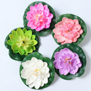 YESPERY ดอกบัวประดิษฐ์สีสันสดใสขนาด10ซม. จำลอง EVA ดอกไม้ใบบัวพืชน้ำดอกบัวสำหรับตกแต่งสวนบ้านปลาถัง