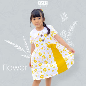 Kiseki Kids Dress Fullprint Flower Cotton Combed 30s Sablon SW Usia 4-8 Tahun