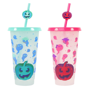 Scary Design 710ML Cold Activated Color Shifting Cup Leak Resistant Covers With Straw Ideal For Halloween Celebration