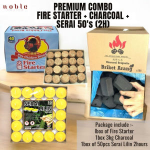 Premium Combo Fire Chicken brand Fire Starter + Charcoal (3kg) + Serai Lilin Anti Lalat/Nyamuk