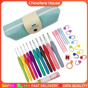 Crochet Hooks Set Aluminum Crochet Hooks Ergonomic Handle Colorful Crochet Hooks Kit 11 Sizes for Mom Grandma Gifts