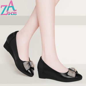 ZAZA Women Shoes Heels for Women Office Black Shoes for Women for Work Women Wedges Soft Platform Shoes Bow Printed Korean Soft Shoes 2021 New kasut tumit tinggi wanita