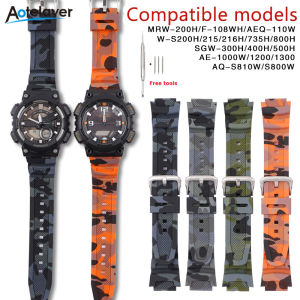 Aotelayer 18mm Strap for Casio AQ-S810W Rubber Watch Band AE-1000W AE-1200/1300 SGW-300 Camouflage Silicone Watch Accessories