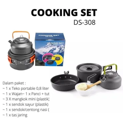 COOKING SET NESTING COOKINGSET DS 308 ANTI LENGKET PANCI GUNUNG ALAT MASAK CAMPING