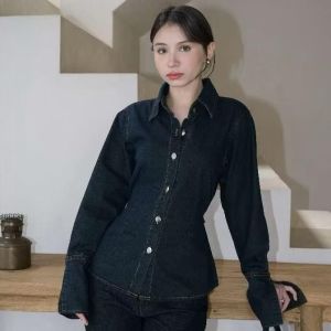 SJM KEMEJA DENIM SLIM PINGGANG TALI LENGAN PANJANG 9112