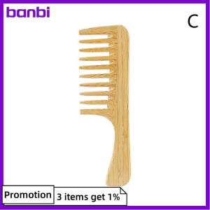 banbi 1Pcs Natural Bamboo Wooden Hair Comb Anti-Static Afro Fork Combs For Women Round Wide Tooth Wood Comb