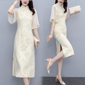 Cheongsam For Women 2023 Summer Dress New Chinese Style Fairy Lady Slim Formal Party Casual Long Skirt Women