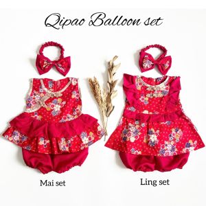 FLOWER QIPAO DRESS CHEONGSAM baju bandana pakaian anak bayi perempuan cewek lucu imlek berkualitas sitembem baby shop JADE RED RUFFLE FLAMINGGO FLOWER QIPAO BALLON WEN WEIWEI KAUREEN ZHANG