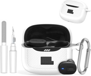 Case for Tune Buds 2 Compatible with Earbuds Tune Buds 2 Charging Case - Soft Silicone Cover with Carabiner & Cleaning Kit ont LED Visible (White)