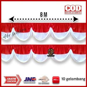 background bendera karet 10 gelombang ukuran 8 meter bahan polyster/peles