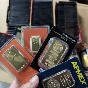 【discount store】5g/10g/20g/1oz Gold Plated Brass Bar Non-magnetic Gold Bullion Ingot With Different Serial NO. Sealed Package For Souvenir Gift
