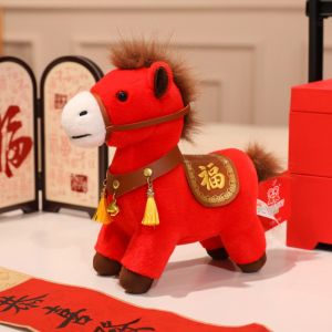 ROSALINDDG Chinese Style Horse Mascot Stuffed Animal Soft PP Cotton Chinese Horse Plush Doll Children Comfort Doll Cartoon Plush Horse Stuffed Animal Toy Chinese New Year Gift