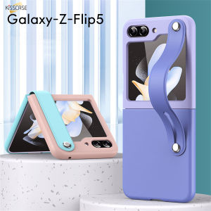 [Giá đỡ có dây đeo cổ tay có thể thu vào] Kisscase cho Samsung Z Flip6 Flip5 5G Flip4 Flip3 màu tương phản điều chỉnh có dây đeo cổ tay Giá giữ dây đeo da Ốp Giá để điện thoại gấp 180 ° cho Samsung Galaxy Z Flip 6 55G