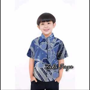 Baju batik couple ayah dan anak laki-laki kekinian terbaru usia 3 sampai 10 tahun motif Mulyo biru mewah