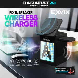 EXVIX PIXEL SPEAKER 6 IN 1 WIRELESS CHARGER  |  SMART ALARM | SMART CHARGER