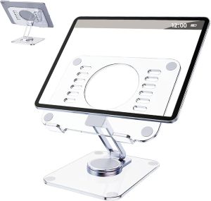 360 °   Rotating Acrylic Tablet Stand Adjustable Desk Stand Foldable Clear Holder Stands Compatible for iPad Pro Air Mini Kindle Surface Pro Galaxy Tab Phone 4-13"Clear