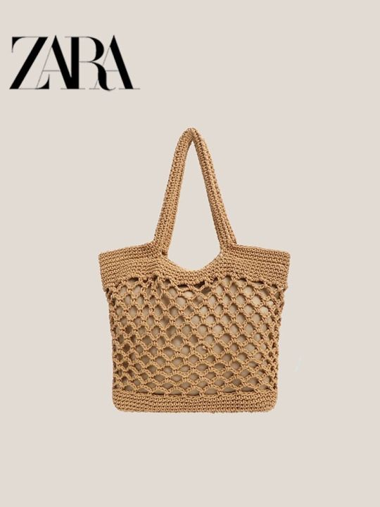original ZARAˉ NEW women's bag summer straw bag niche design woven bag  hollow fishnet tote bag portable beach bag Lazada PH