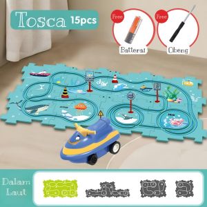 Railcar Mainan Mobil Pesawat DIY Track Puzzle Bergerak Otomatis Fleksibel AN