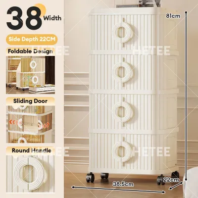 HETEEMALL Foldable Storage Cabinet with Sliding Doors & Wheels 1-5 Layer Durabox Organizer for Kitchen and Clothes