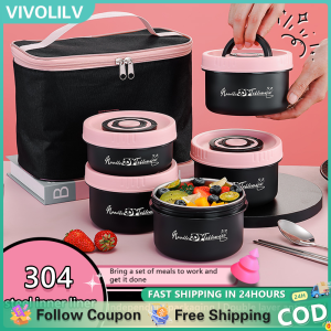 VIVOLILV 600ml 304 Stainless Steel Lunch Box Portable Insulation Food Container Home Office Worker Round Double Layer Lunch Box