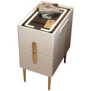 【Ultra-narrow Smart Bedside Cabinet】Italian Design All Solid Wood Intelligent Wireless Charging With Usb Charging Interface Rechargeable Multifunctional Bedside Cabinet Very Narrow Small Size Mini Bedside Cabinet