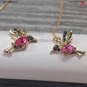 [COD] SweetBabiese Hoa tai dáng dài HumMingBird hoa tai mặt dây chuyền pha lê tua rua hình chim
