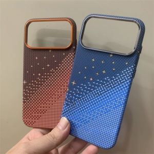 Starry Sky Print Armor Cases for iPhone 17 16 15 Pro Max Mangetic Carbon Fibre Texture Camera Lens Shockproof Hard PC Back Cover