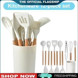 [TOPACE MALL]ชุดเครื่องใช้ในครัว 12 ชิ้น พร้อมด้ามไม้ทนความร้อน สำหรับการทำอาหารและเสิร์ฟในครัวสมัยใหม่