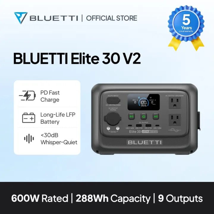 BLUETTI （EB3A upgraded version）Elite 30 V2 288WH Portable Power Station Solar Generator with LiFeP04 Fast Charge Up to 1500 W Power for Emergency Power Camping Motor Homes Home