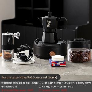 BINCOO Double Valve Moka Pot with Stove Extractor Espresso Coffee Pot Home and Outdoor Small Brewing Coffee Set 2Cups