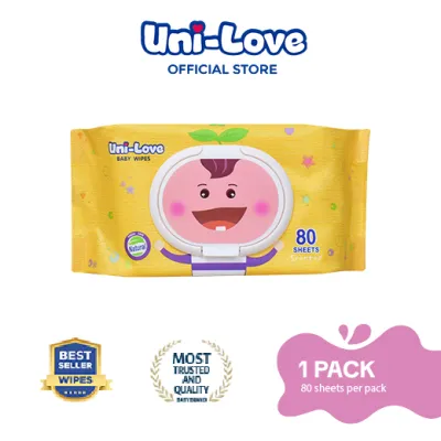 UniLove Powder Scent Baby Wipes 80s Pack of 1 - 99% Water| Hypoallergenic | Alcohol Free | No harmful chemicals | with Aloe Vera | Safe & Gentle | FDA Approved